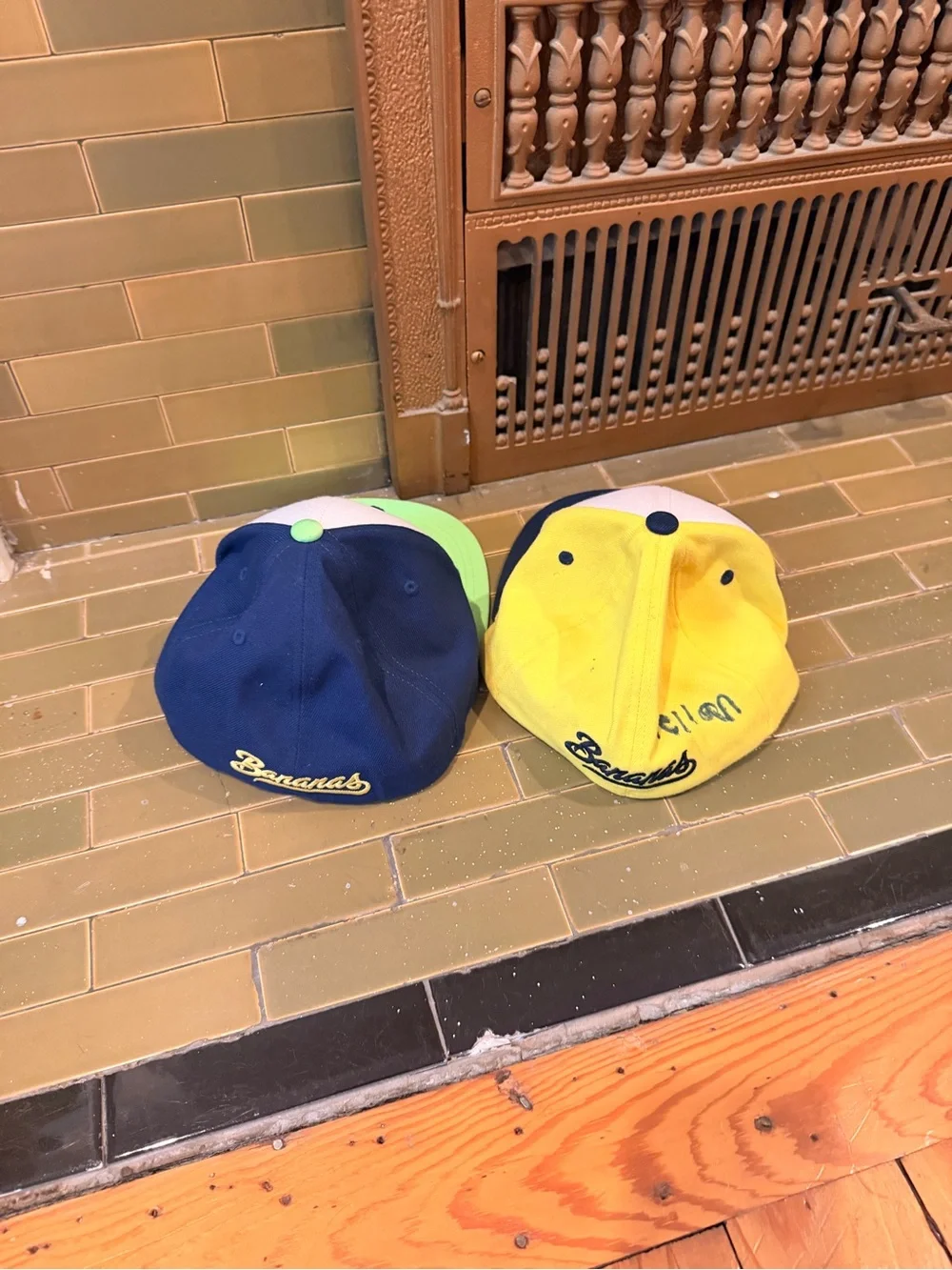 Zephyr Kids Two-Tone Banana Patch Caps - Navy, White, Yellow, Lime